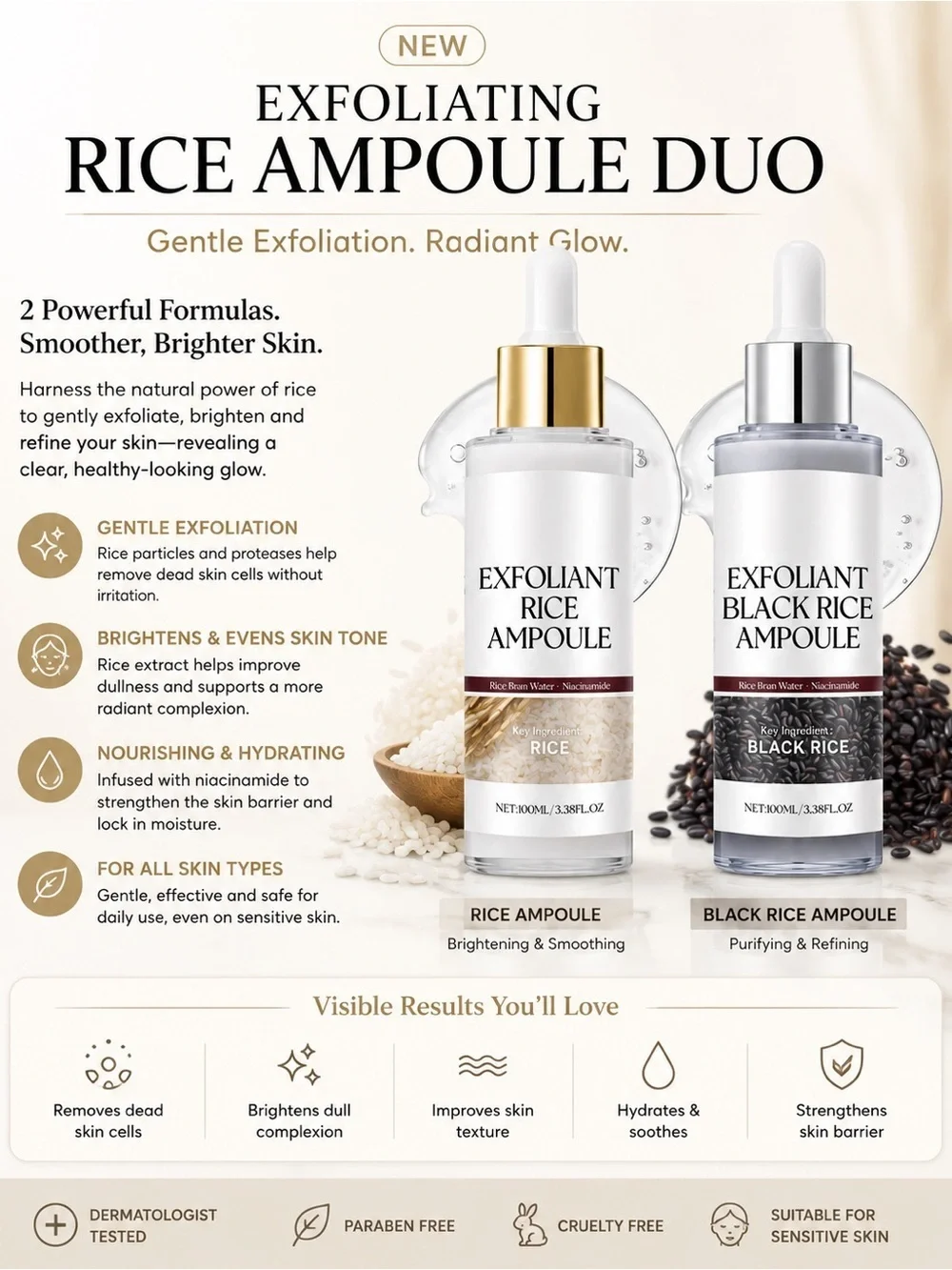 Exfoliating Rice Ampoule Duo - Brightening & Purifying Serums (White & Black)